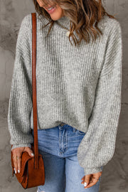 Heathered Balloon Sleeve Rib-Knit Sweater