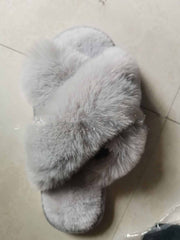 Women Warm Fluffy Cozy Faux Fur Cross Slides