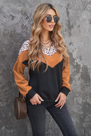 Leopard Color Block Quarter-Zip Sweatshirt