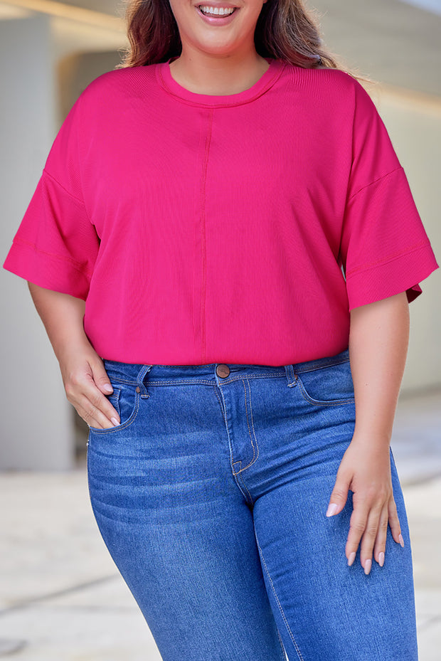 Plus Size Round Neck Dropped Shoulder Tee