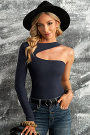 Cutout One-Shoulder Ribbed Top