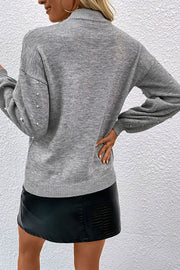 Pearl Dropped Shoulder Ribbed Trim Sweater